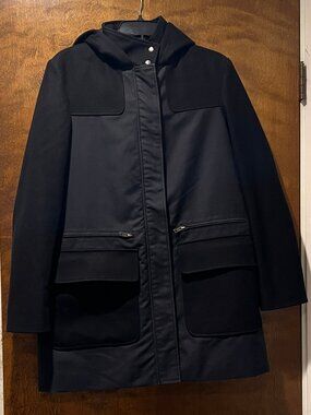 Theory Alanso Mixed Media Hooded Coat Black Cotton & Wool Felt Size M